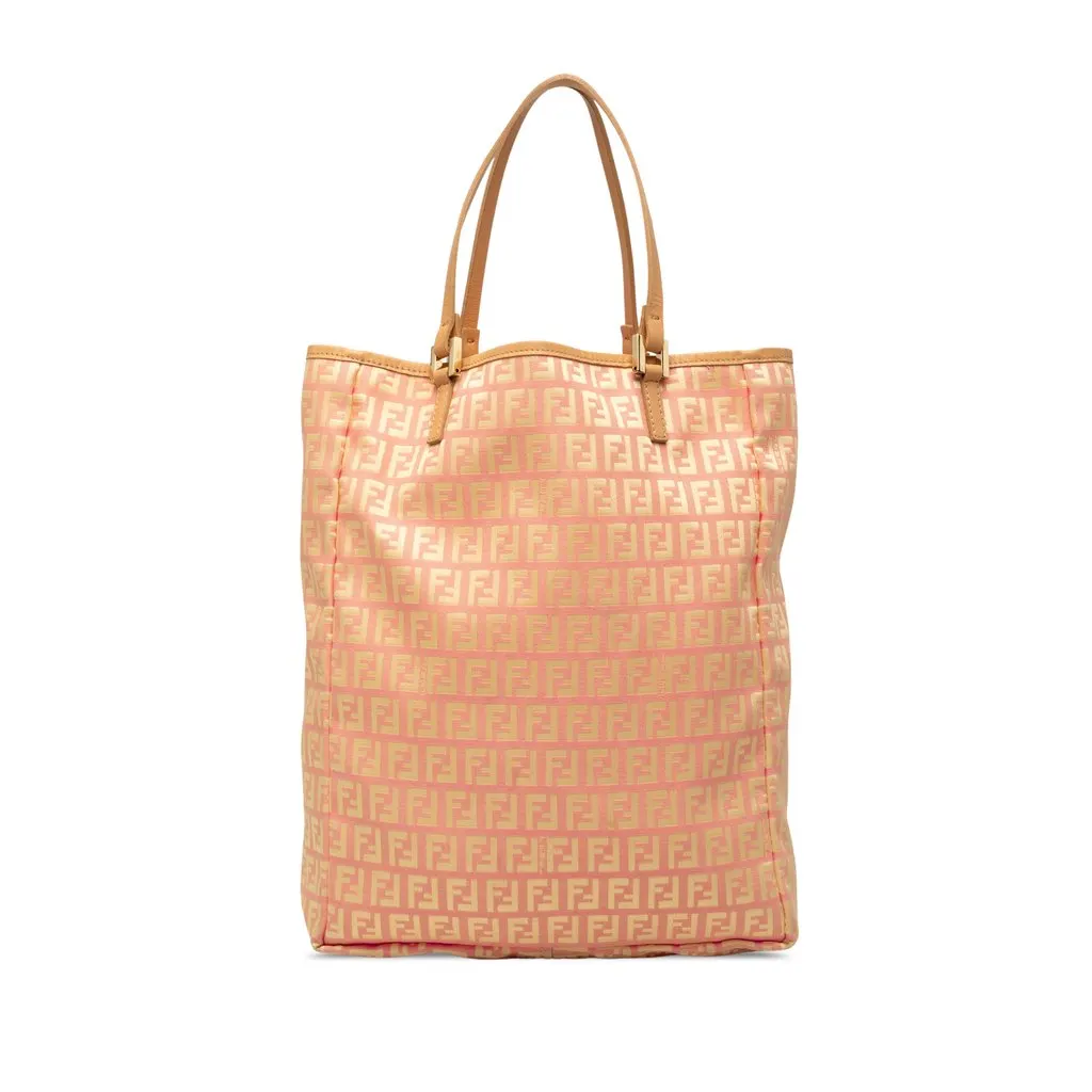 Fendi Zucchino Canvas Vertical Tote Pink Very good - Front View