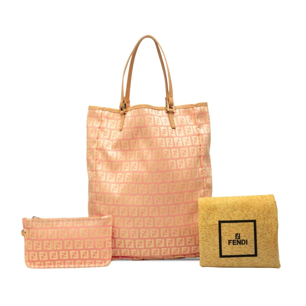 Fendi Zucchino Canvas Vertical Tote Pink Small | Pre-Owned D