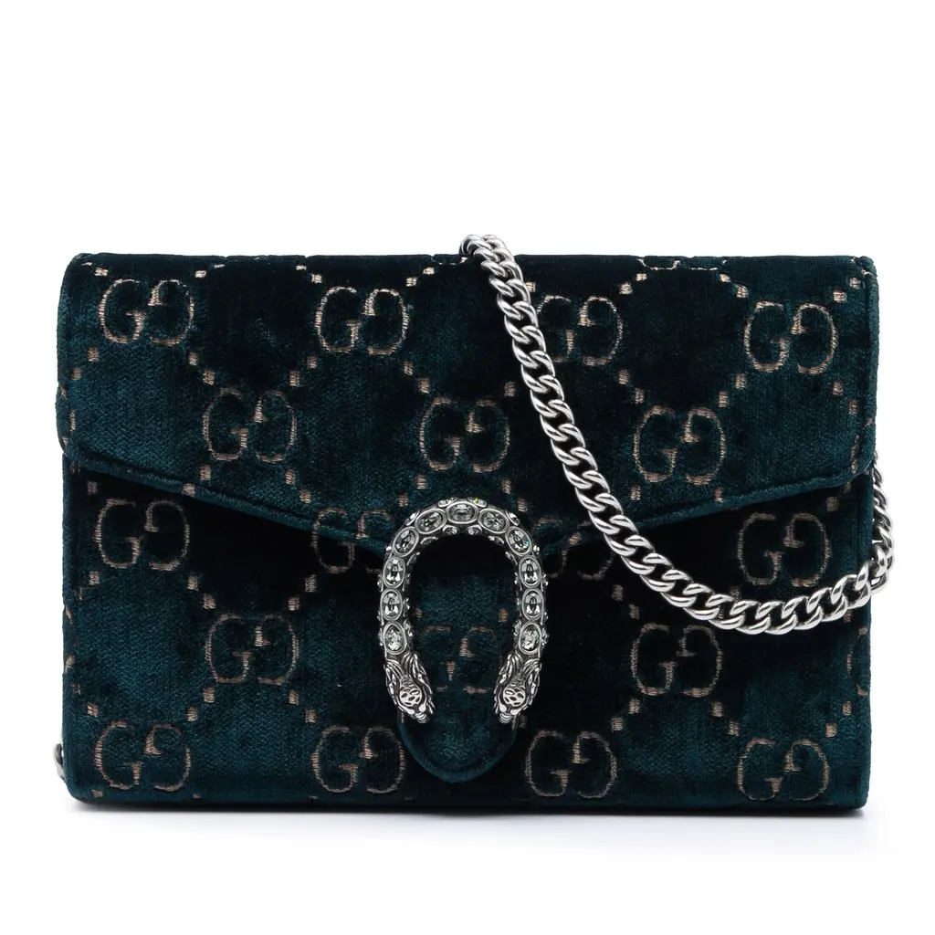 Gucci GG Velvet Dionysus Wallet on Chain Blue Velvet Very good - Front View