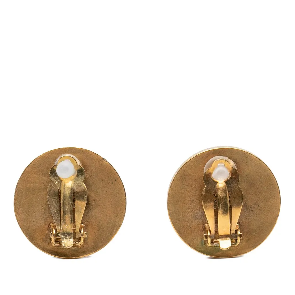 Chanel CC Gold Plated Enamel Round Clip On Earrings Gold Metal Very good - Back View