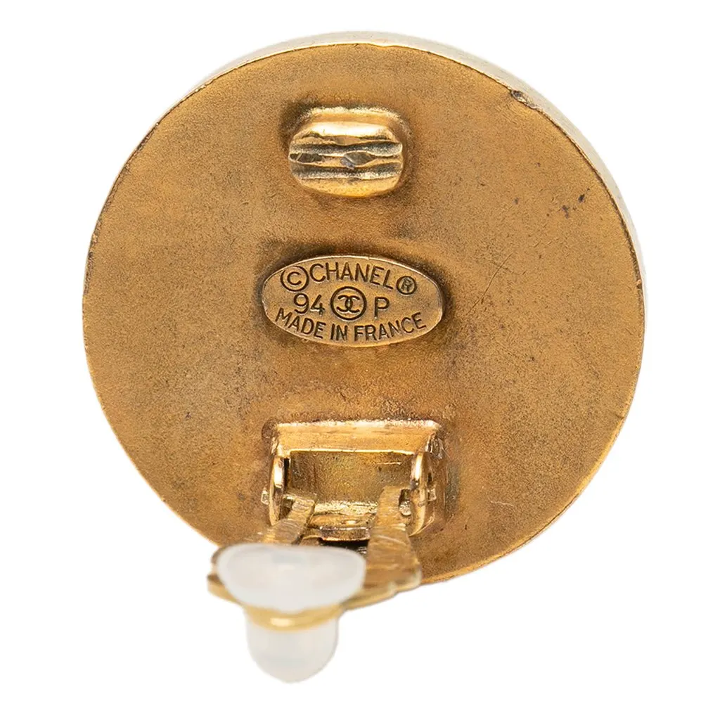 Chanel CC Gold Plated Enamel Round Clip On Earrings Gold Metal Very good - Inside View
