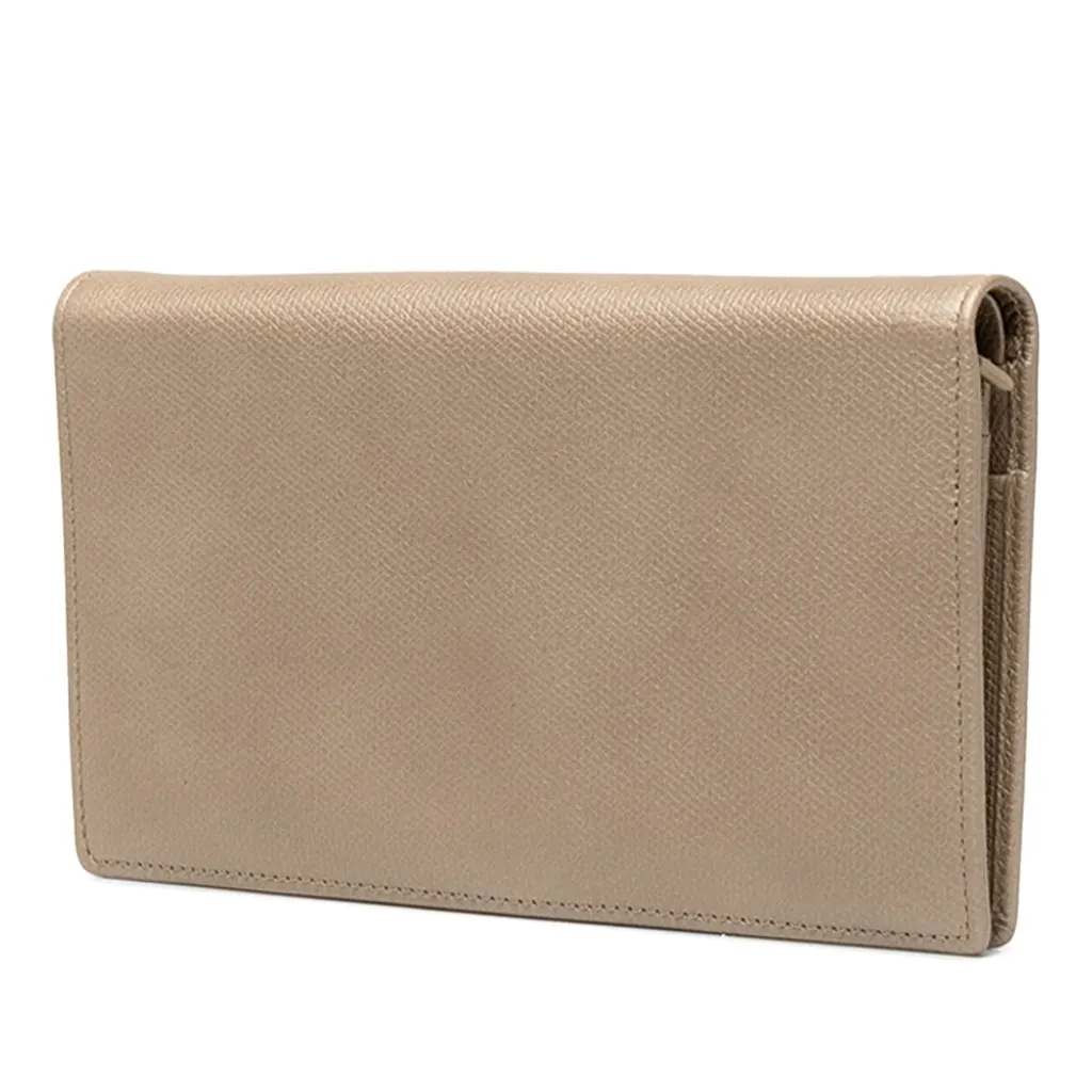 Chanel CC Calfskin Button Bifold Long Wallet Gold Leather Very good - Back View