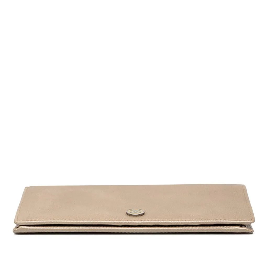 Chanel CC Calfskin Button Bifold Long Wallet Gold Leather Very good - Inside View