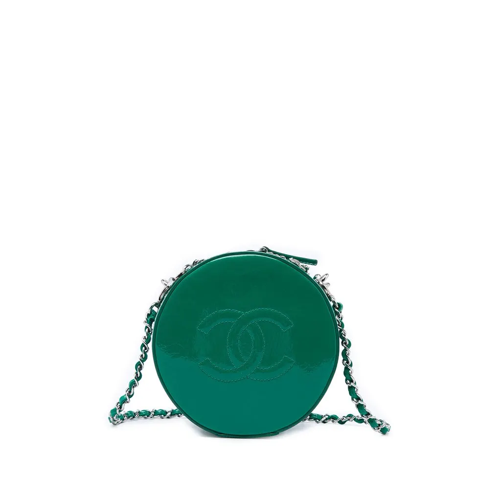 Chanel CC Patent Round As Earth Bag Green Leather Very good - Front View
