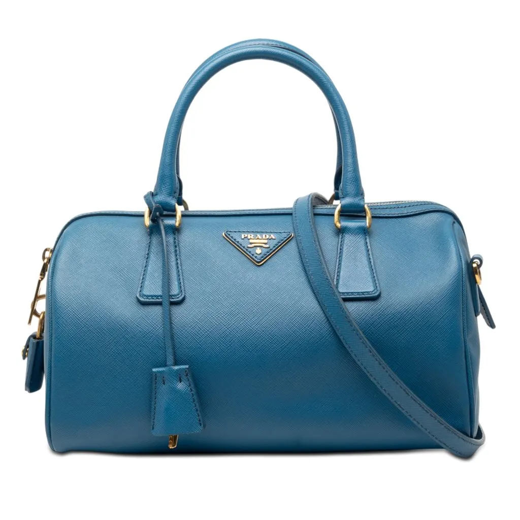 Prada Saffiano Lux Boston Bag Blue Leather Very good - Front View