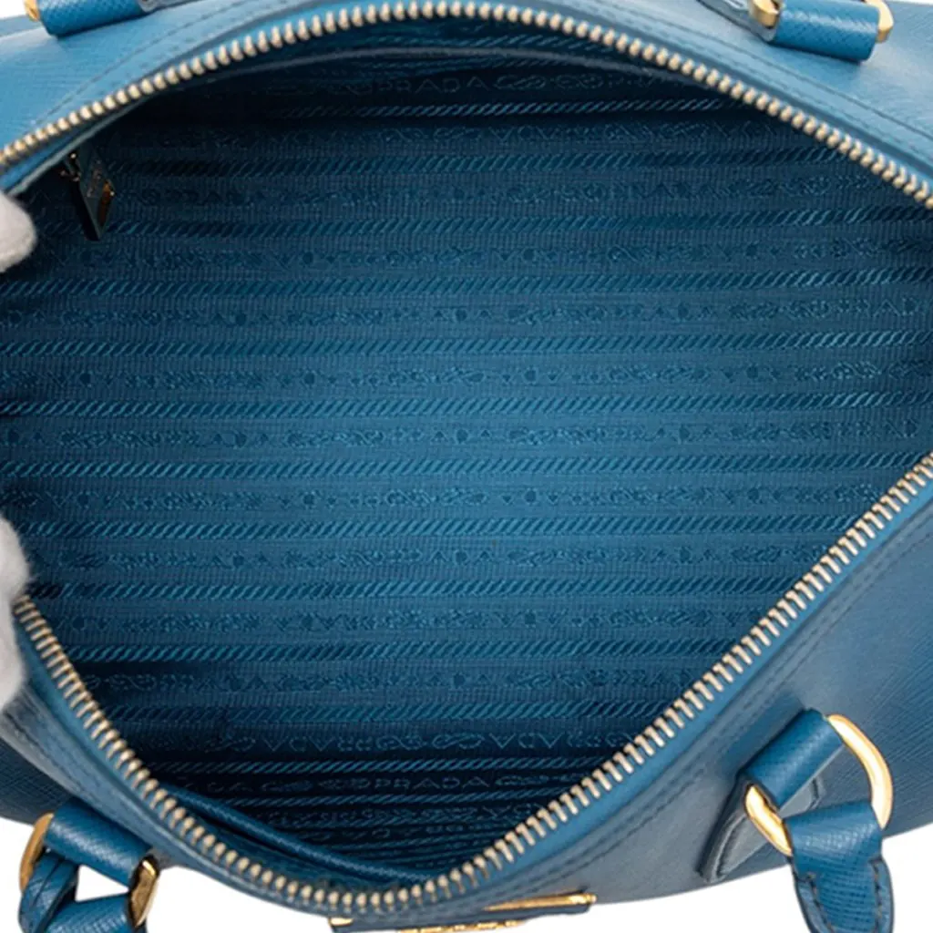 Prada Saffiano Lux Boston Bag Blue Leather Very good - Model View