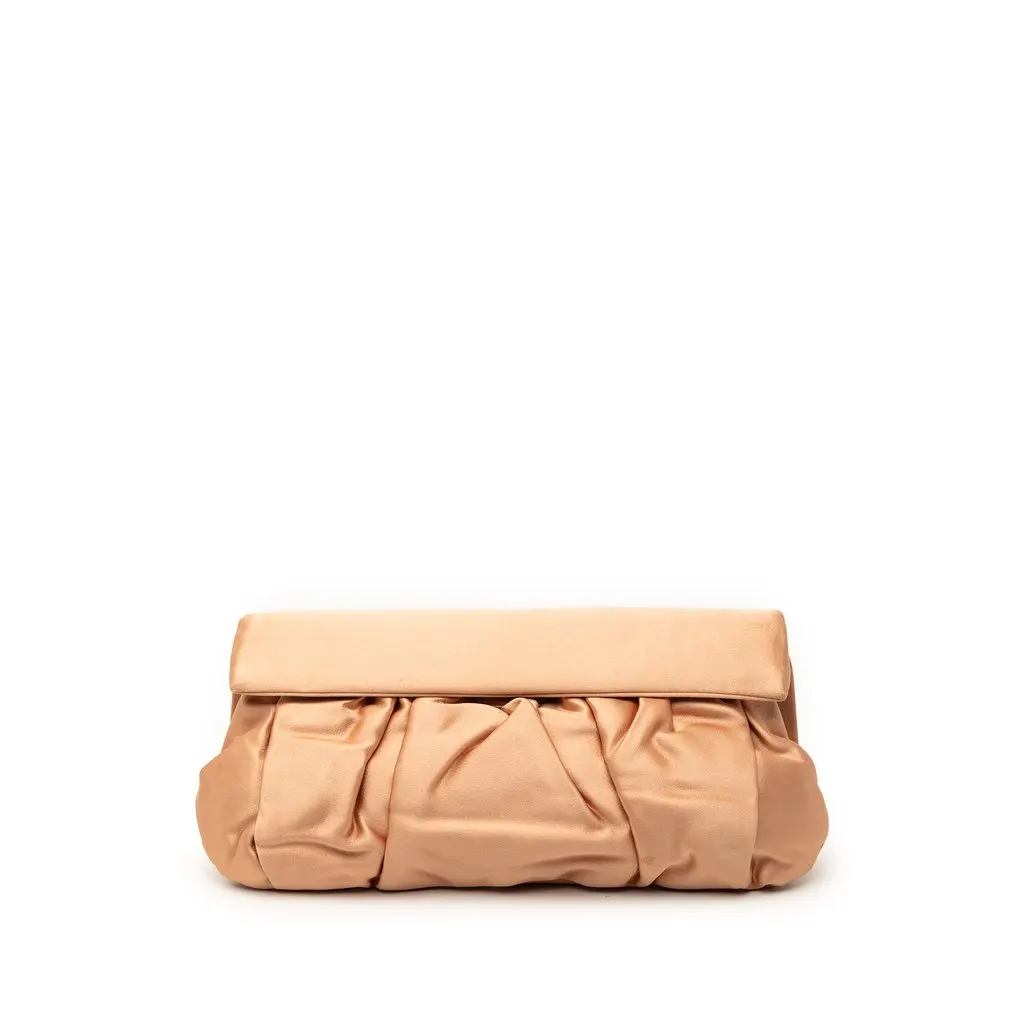 Miu Miu Pleated Satin Flap Clutch Brown Very good - Front View