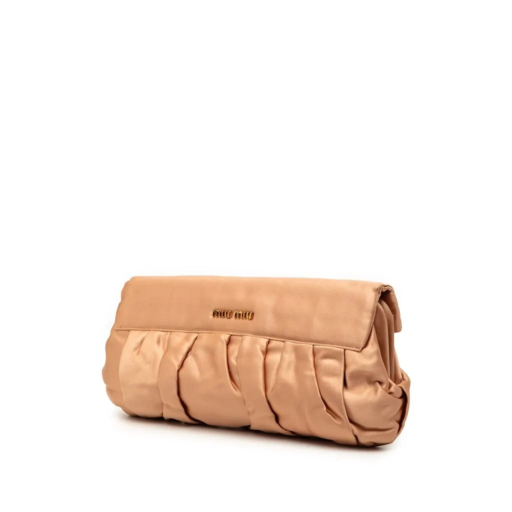 Miu Miu Pleated Satin Flap Clutch Brown Very good - Back View