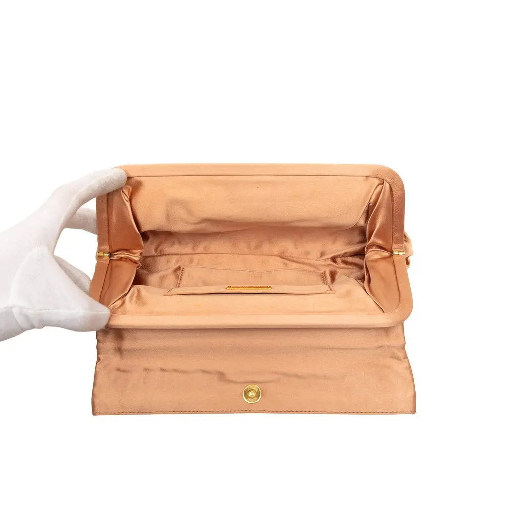Miu Miu Pleated Satin Flap Clutch Brown Very good - Model View