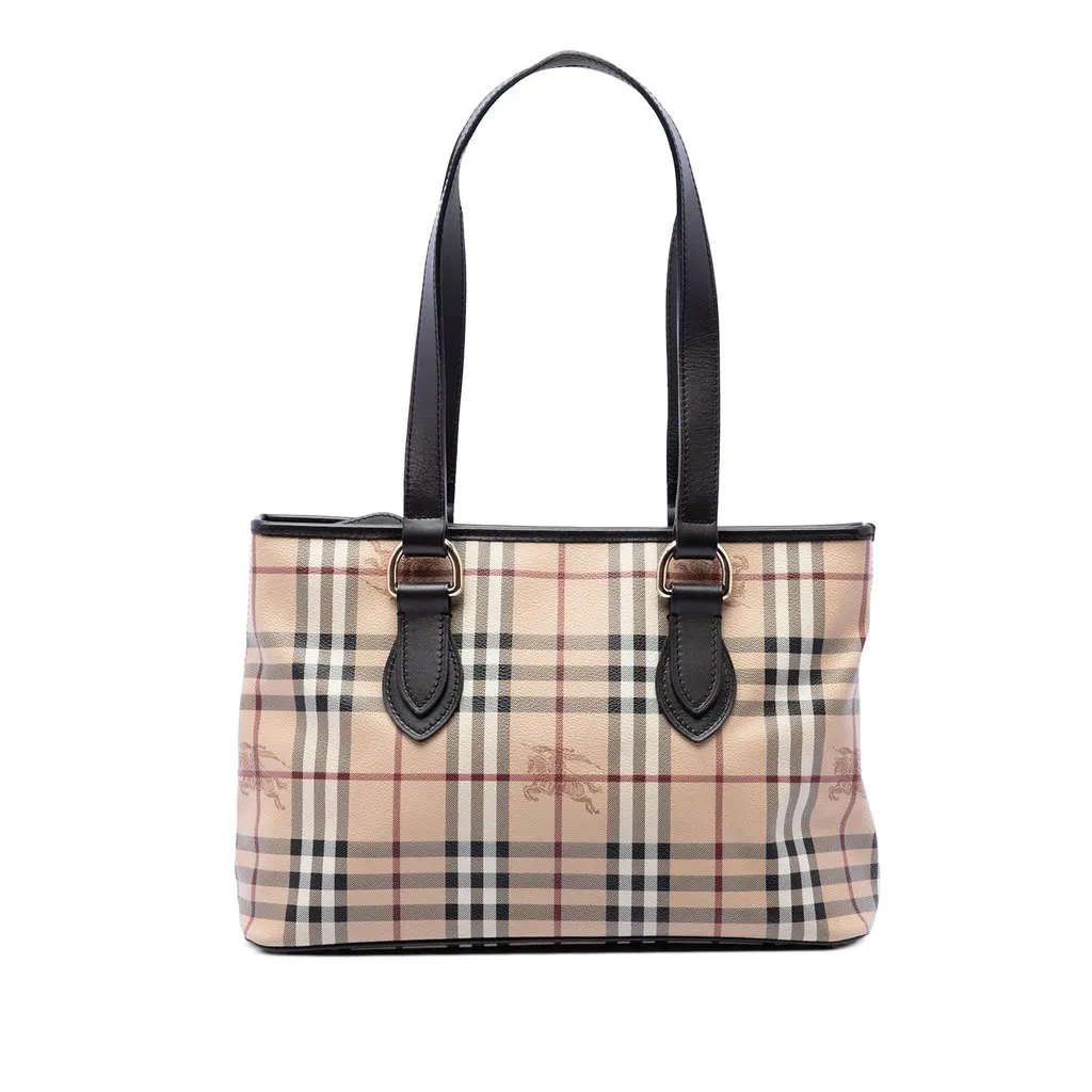 Burberry Haymarket Check Coated Canvas Tote Beige Very good - Front View