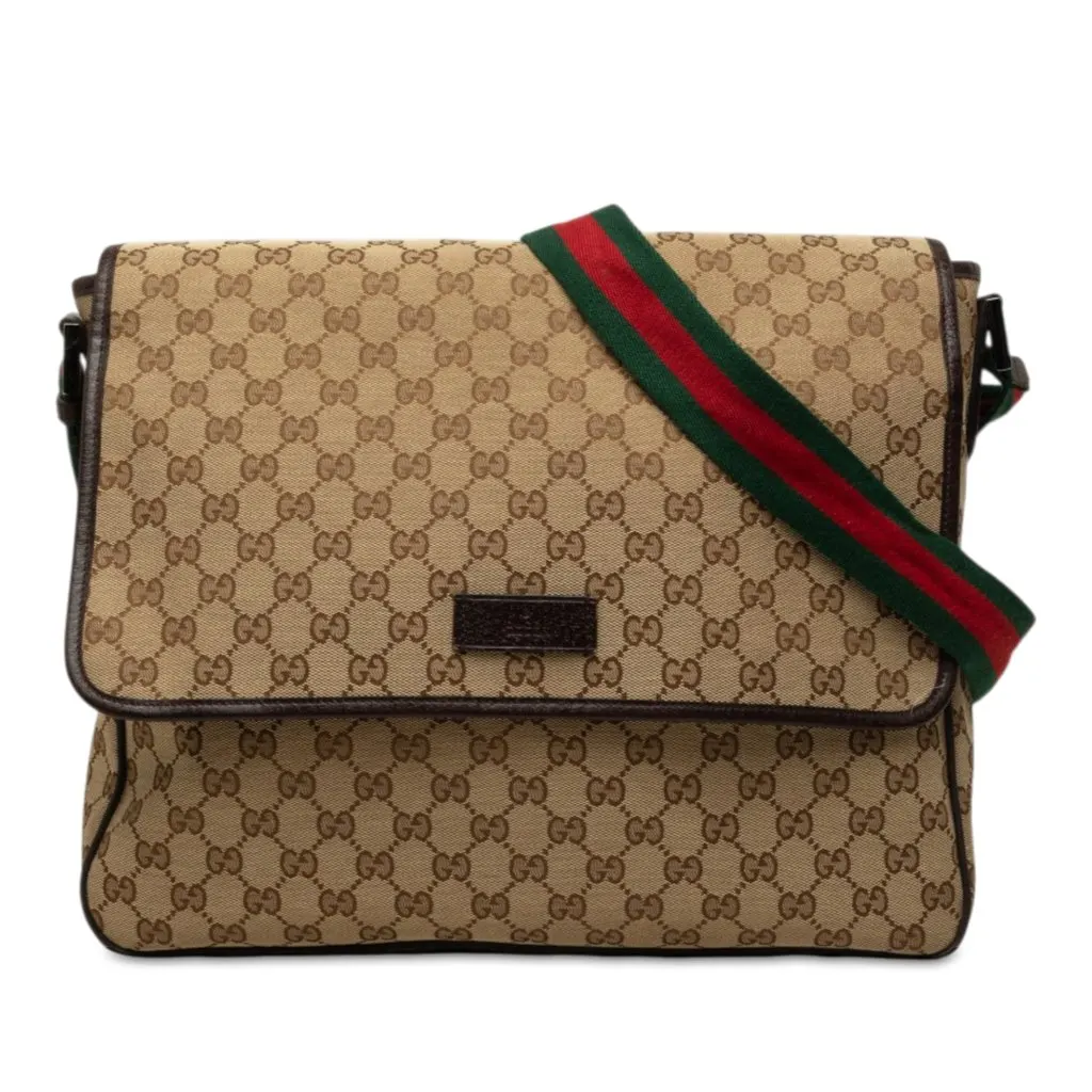 Gucci GG Canvas Web Flap Messenger Bag Beige Canvas Very good - Front View