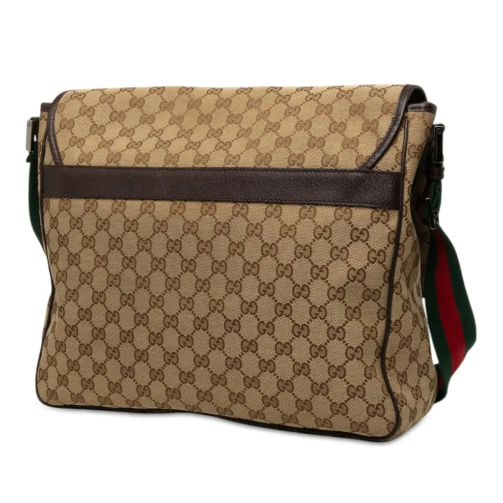 Gucci GG Canvas Web Flap Messenger Bag Beige Canvas Very good - Back View
