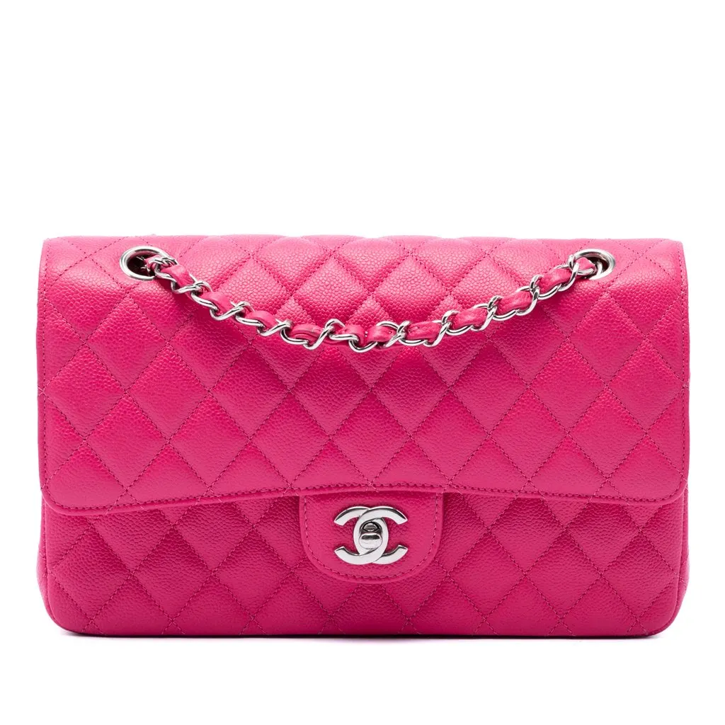 Chanel Medium Classic Caviar Double Flap Pink Leather Good - Front View