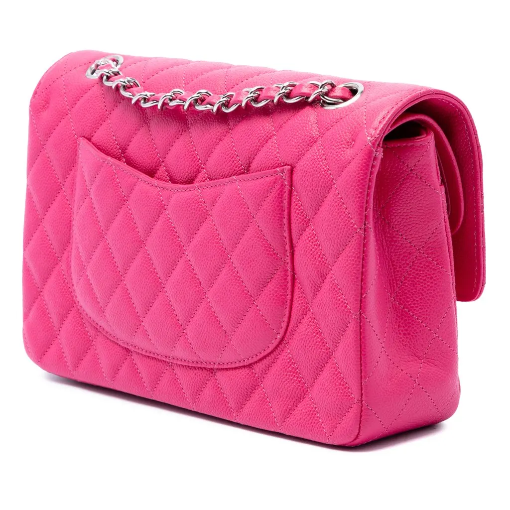 Chanel Medium Classic Caviar Double Flap Pink Leather Good - Back View
