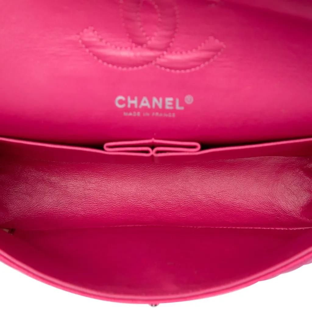 Chanel Medium Classic Caviar Double Flap Pink Leather Good - Model View