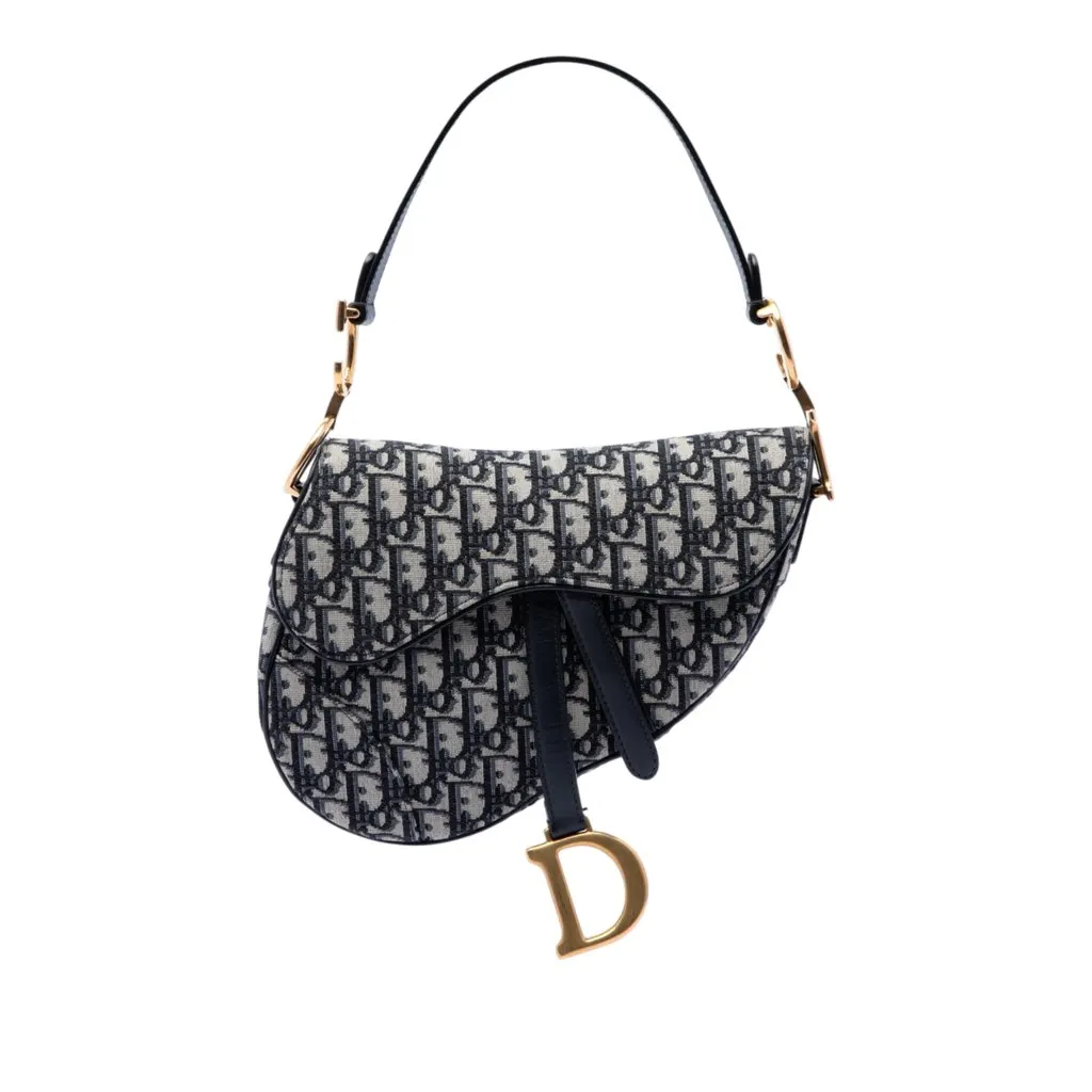 Dior Oblique Canvas Saddle Bag Blue Very good - Front View