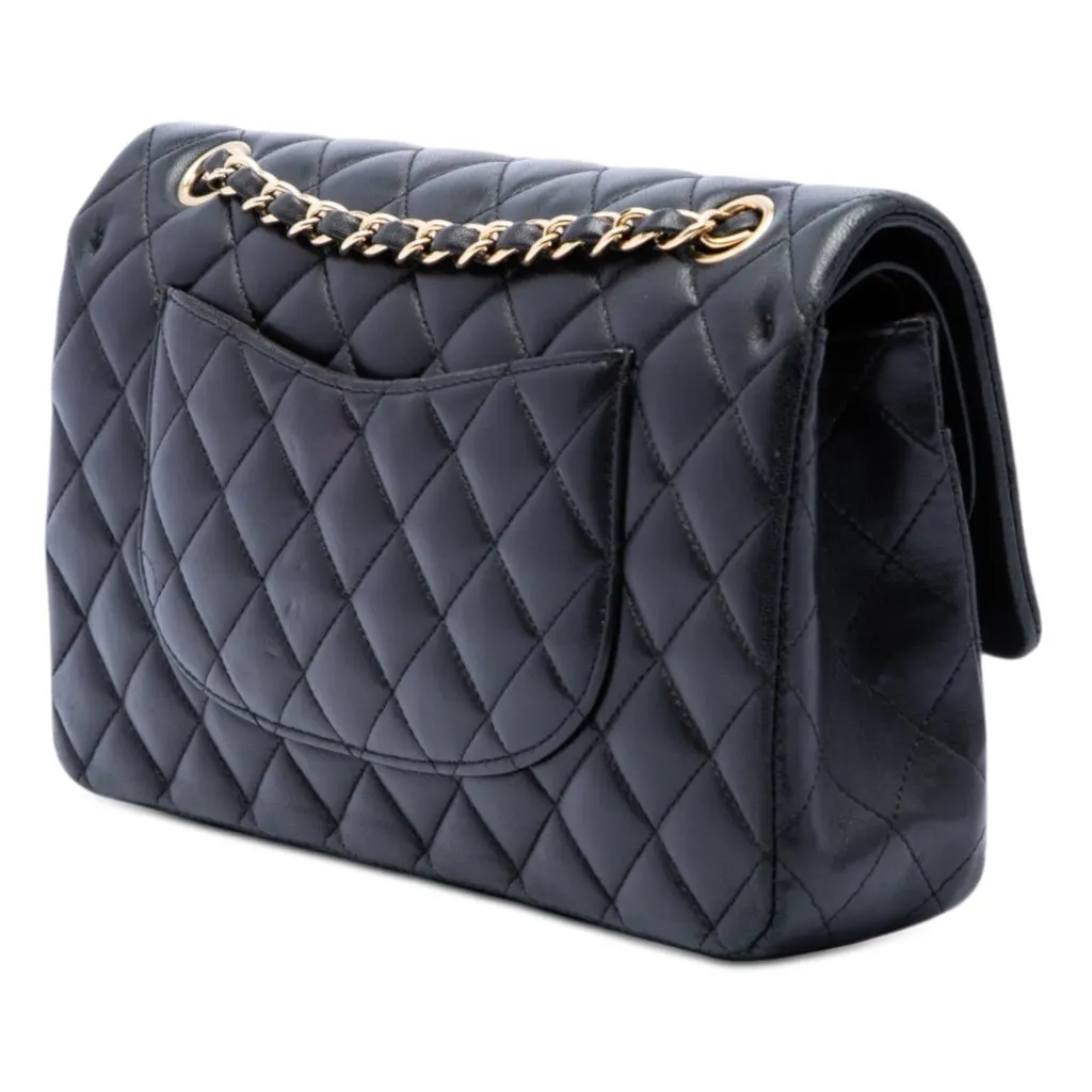 Chanel Medium Classic Lambskin Double Flap Black Leather Very good - Back View