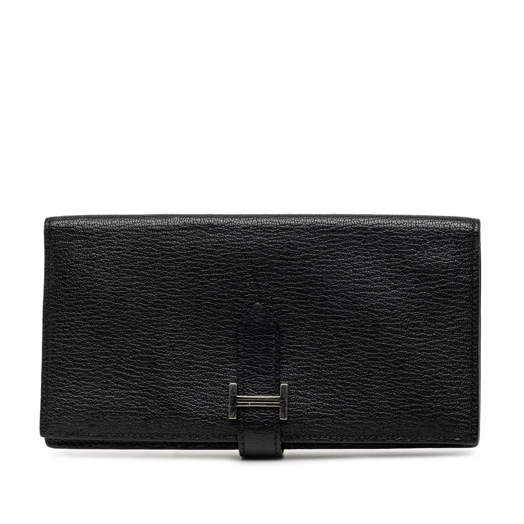 Hermès Chevre Mysore Bearn Soufflet Long Wallet Black Leather Very good - Front View