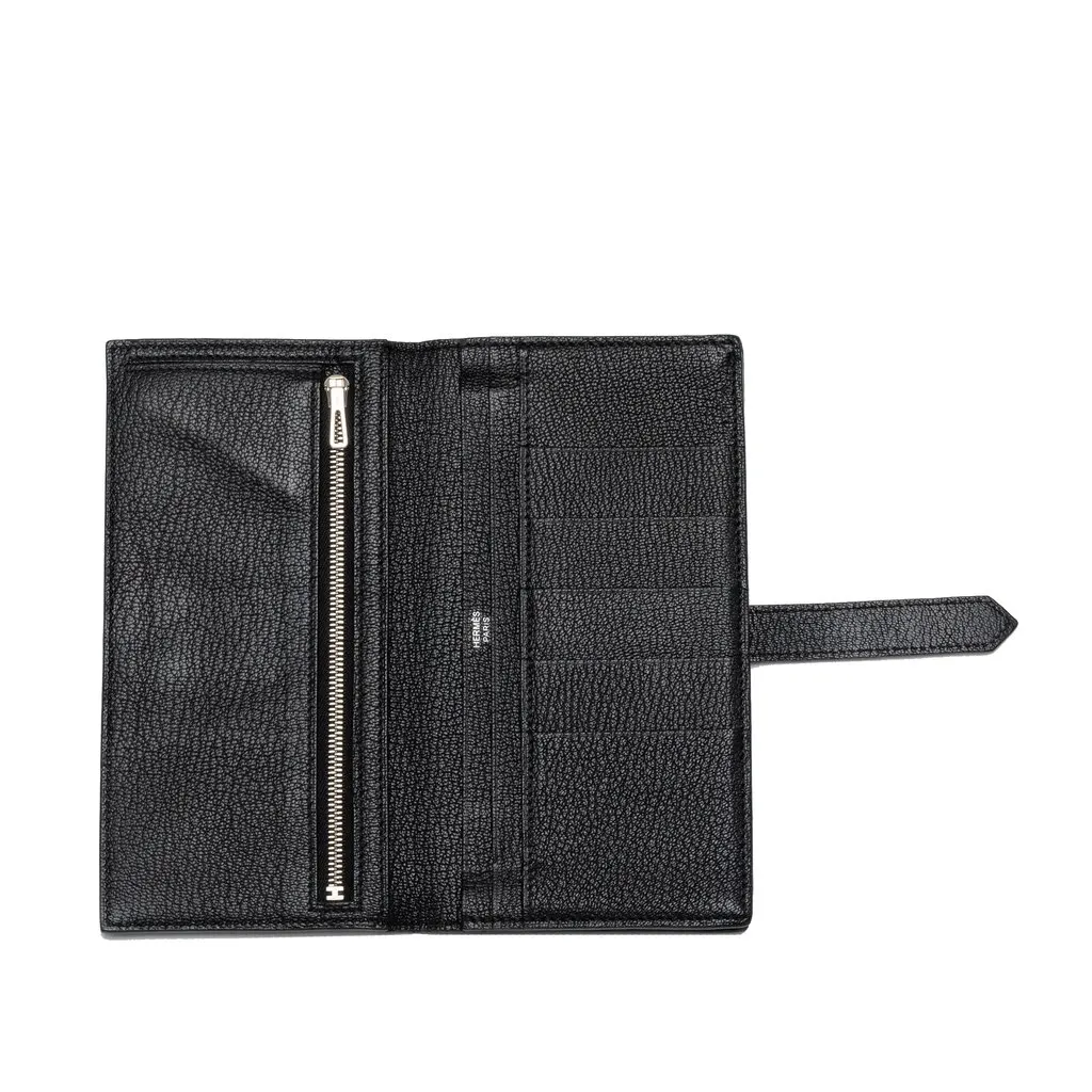 Hermès Chevre Mysore Bearn Soufflet Long Wallet Black Leather Very good - Model View