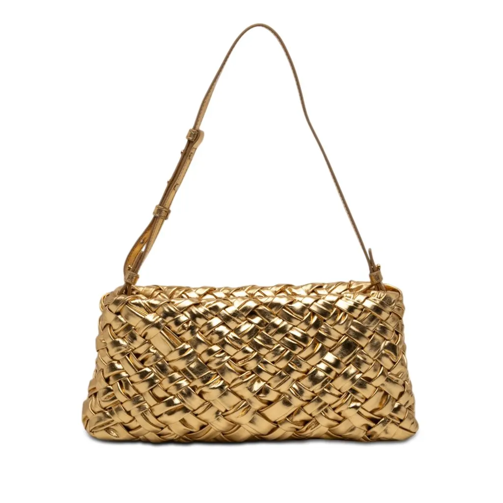 Bottega Veneta Metallic Lambskin Intrecciato Kalimero Cha Cha Shoulder Bag Gold Leather Very good - Front View