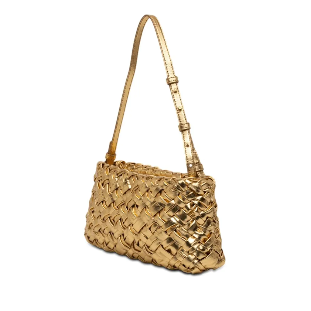 Bottega Veneta Metallic Lambskin Intrecciato Kalimero Cha Cha Shoulder Bag Gold Leather Very good - Back View