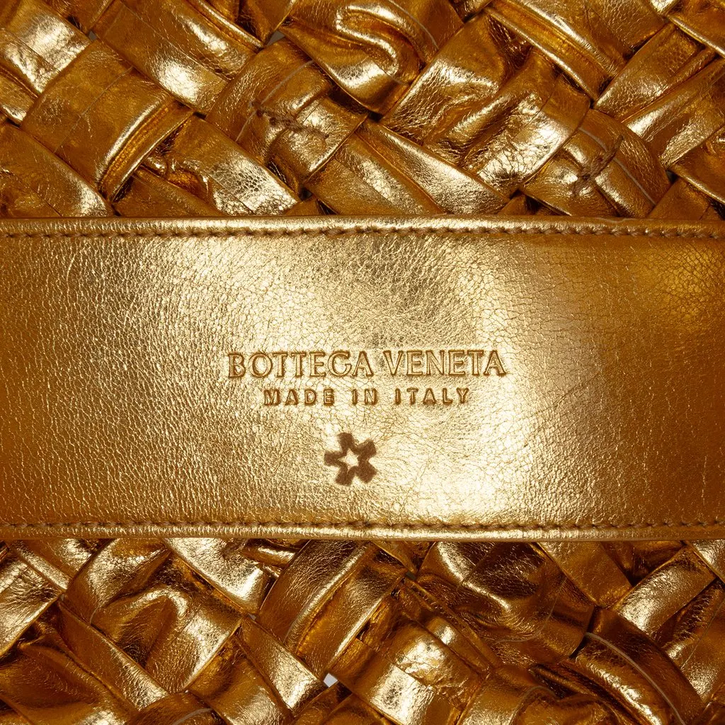 Bottega Veneta Metallic Lambskin Intrecciato Kalimero Cha Cha Shoulder Bag Gold Leather Very good - Box View