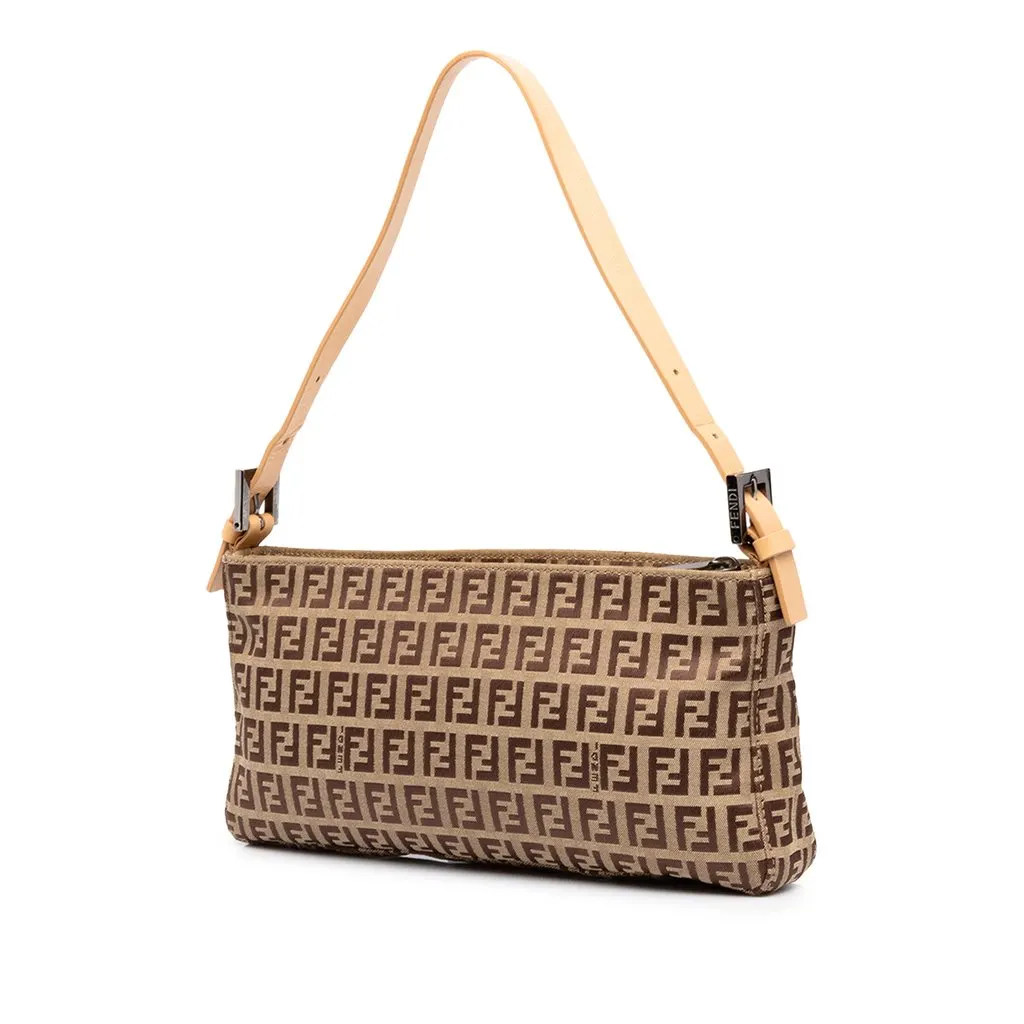 Fendi Zucchino Canvas Pochette Brown Canvas Good - Back View