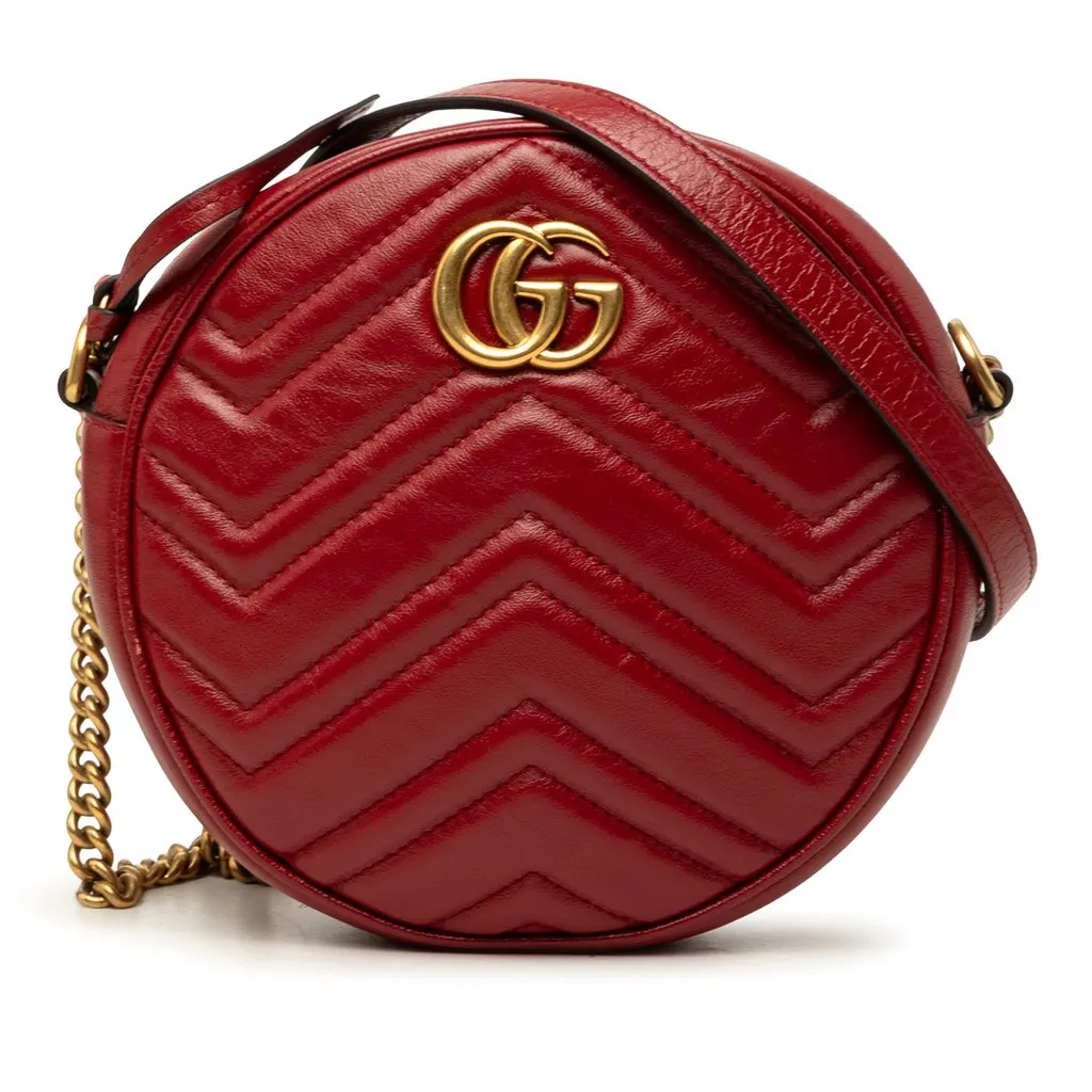 Gucci Mini GG Marmont Matelasse Leather Round Crossbody Red Leather Very good - Front View