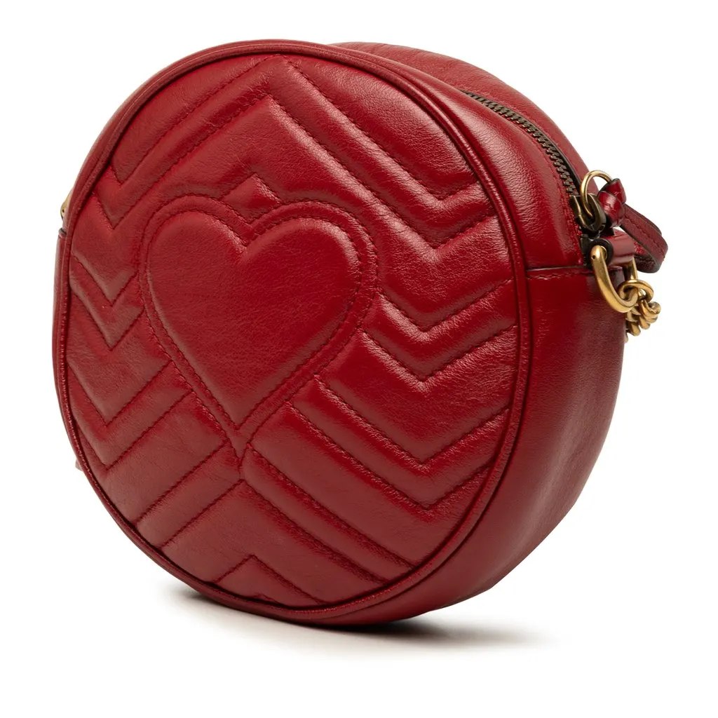Gucci Mini GG Marmont Matelasse Leather Round Crossbody Red Leather Very good - Back View