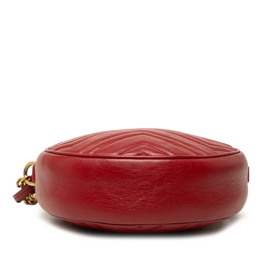 Gucci Mini GG Marmont Matelasse Leather Round Crossbody Red Leather Very good - Inside View