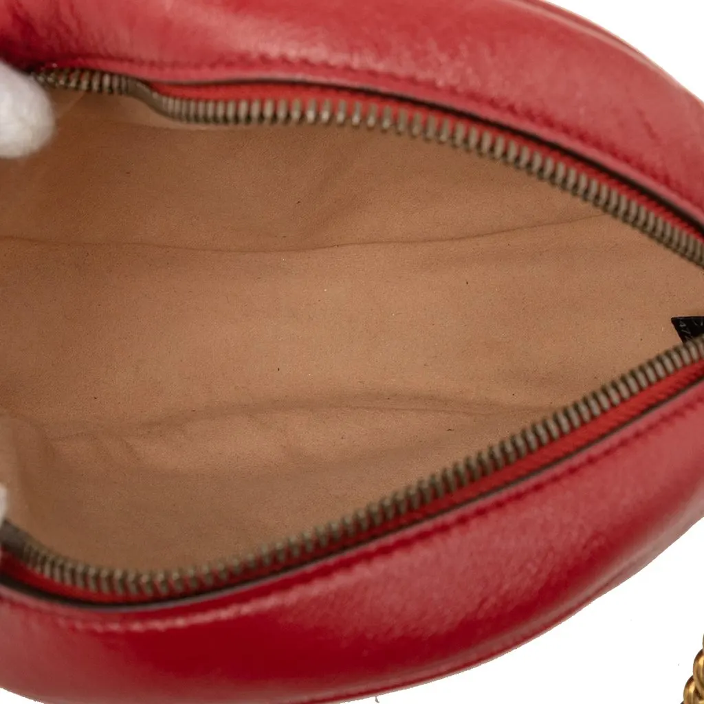 Gucci Mini GG Marmont Matelasse Leather Round Crossbody Red Leather Very good - Model View
