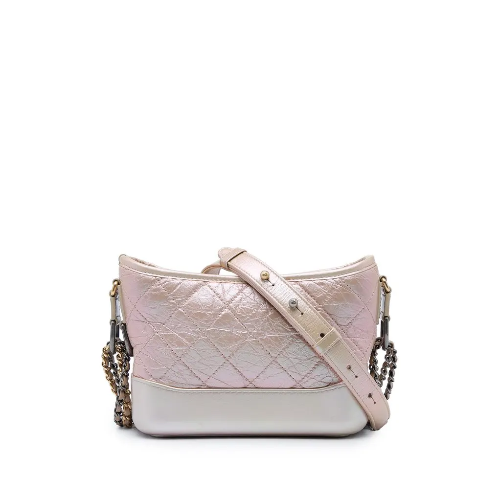 Chanel Small Iridescent Quilted Aged Calfskin Gabrielle Hobo Pink Leather Very good - Front View