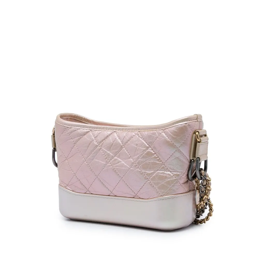 Chanel Small Iridescent Quilted Aged Calfskin Gabrielle Hobo Pink Leather Very good - Back View