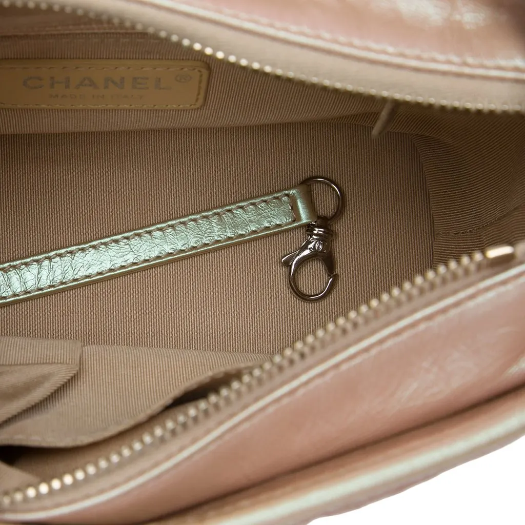 Chanel Small Iridescent Quilted Aged Calfskin Gabrielle Hobo Pink Leather Very good - Model View