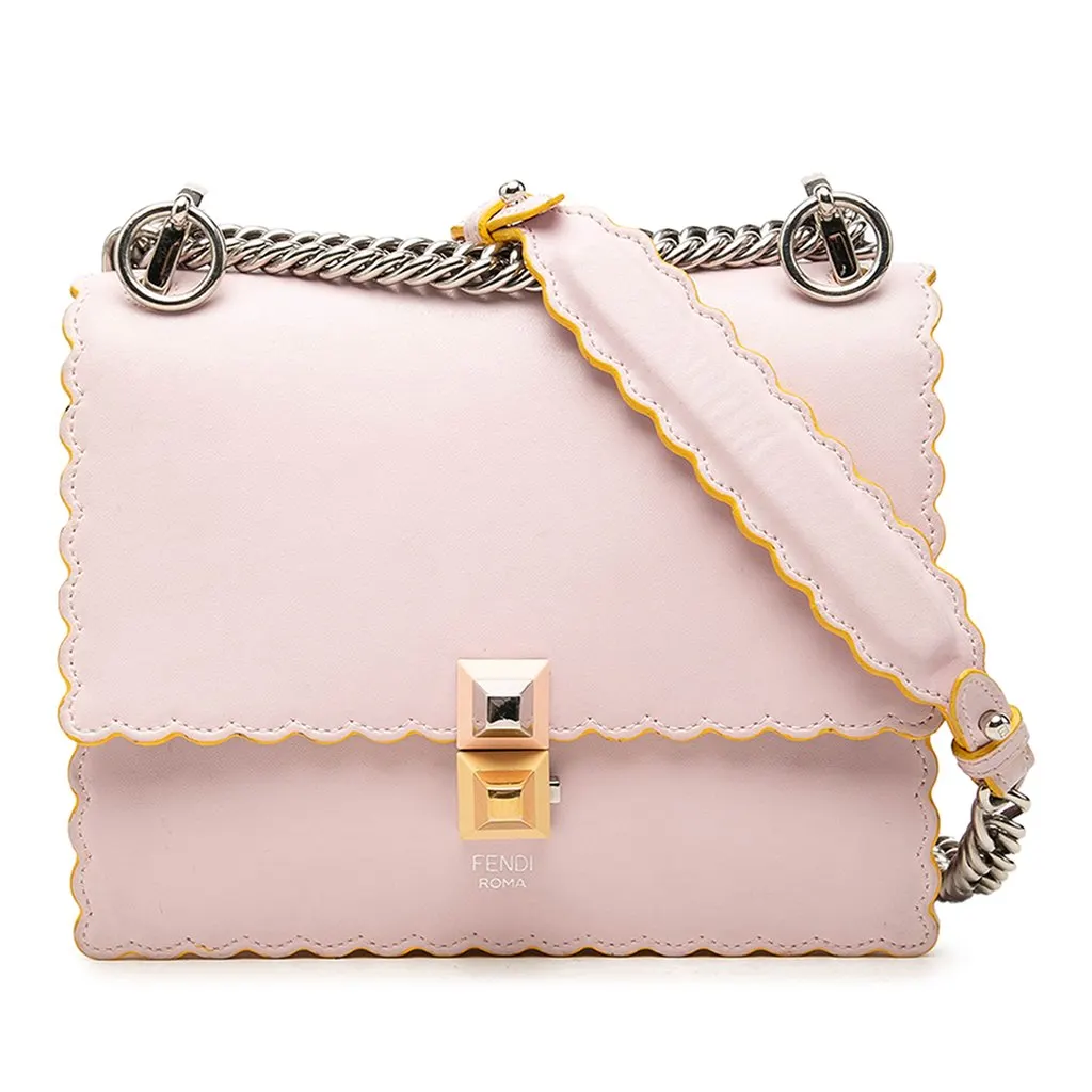 Fendi Small Scalloped Leather Kan I Crossbody Pink Leather Good - Front View