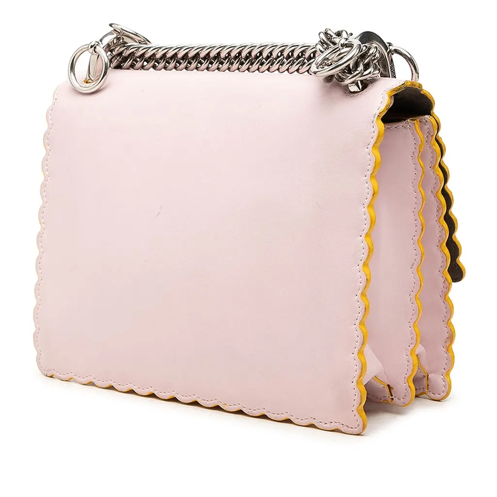 Fendi Small Scalloped Leather Kan I Crossbody Pink Leather Good - Back View