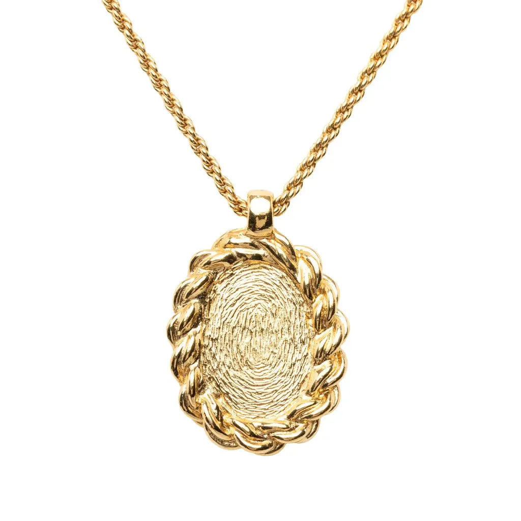 Dior Gold Plated Resin Logo Oval Pendant Necklace Gold Metal Very good - Inside View
