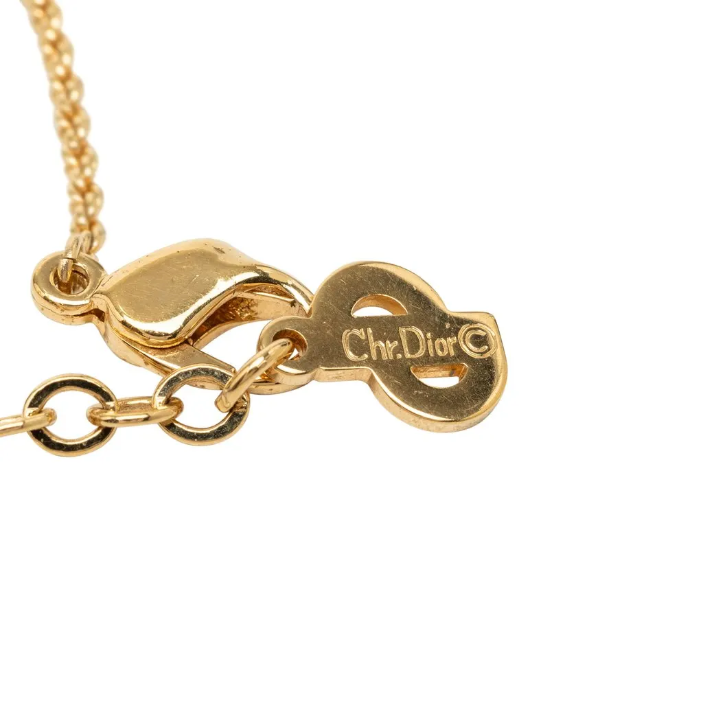 Dior Gold Plated Resin Logo Oval Pendant Necklace Gold Metal Very good - Model View