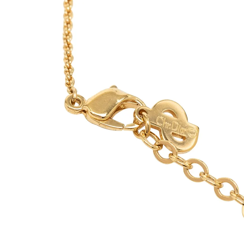 Dior Gold Plated Resin Logo Oval Pendant Necklace Gold Metal Very good - Box View