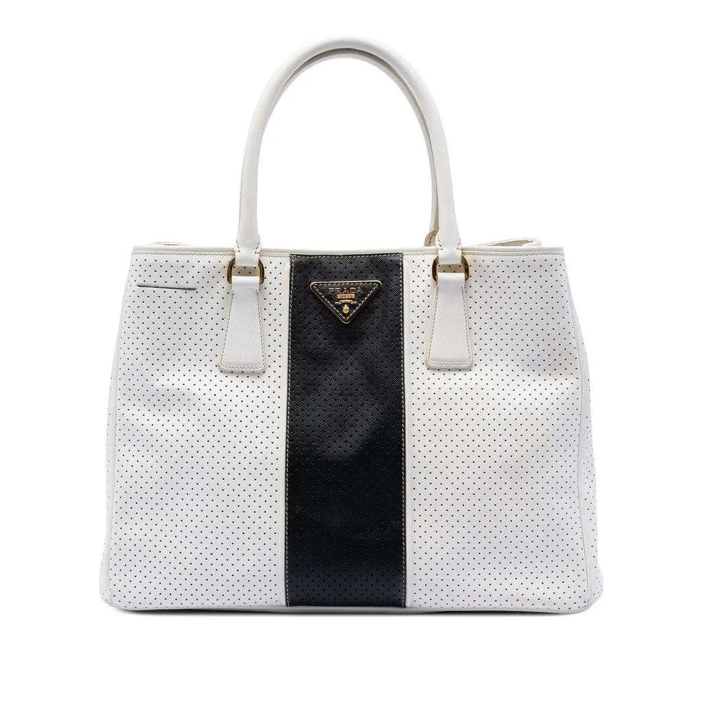 Prada Medium Saffiano Fori Perforated Galleria Tote White Leather Very good - Front View