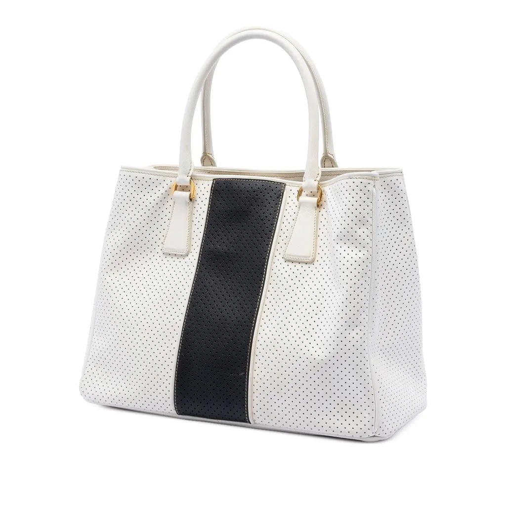 Prada Medium Saffiano Fori Perforated Galleria Tote White Leather Very good - Back View