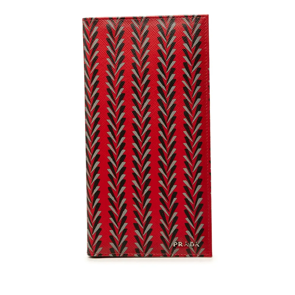 Prada Printed Saffiano Bifold Long Wallet Red Leather Very good - Front View