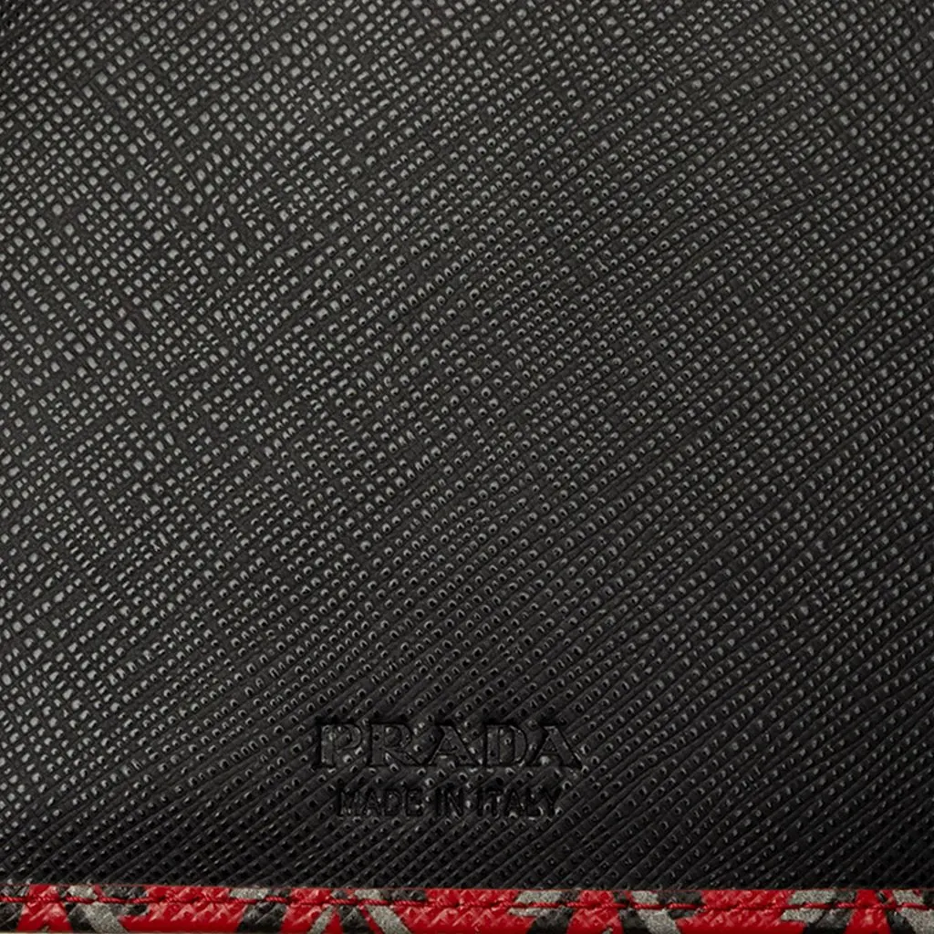 Prada Printed Saffiano Bifold Long Wallet Red Leather Very good - Box View