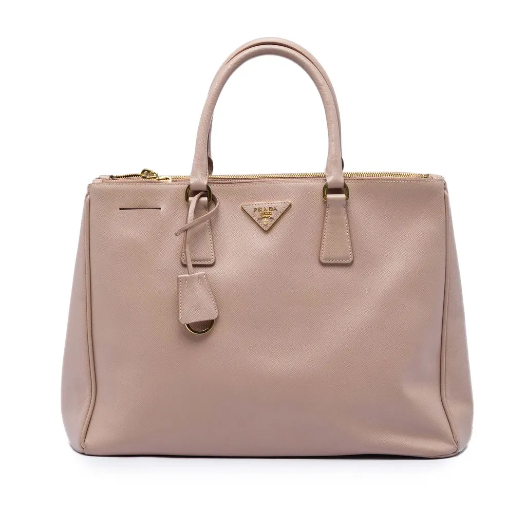 Prada Medium Saffiano Lux Galleria Double Zip Tote Brown Leather Good - Front View