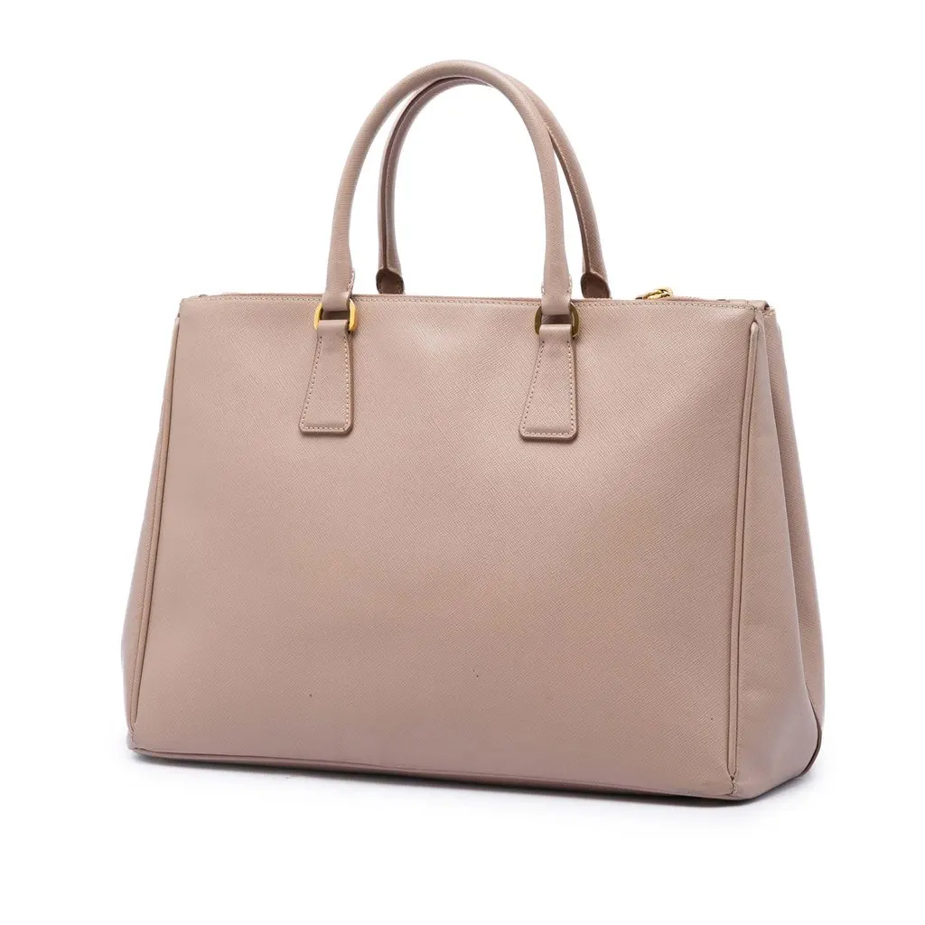 Prada Medium Saffiano Lux Galleria Double Zip Tote Brown Leather Good - Back View