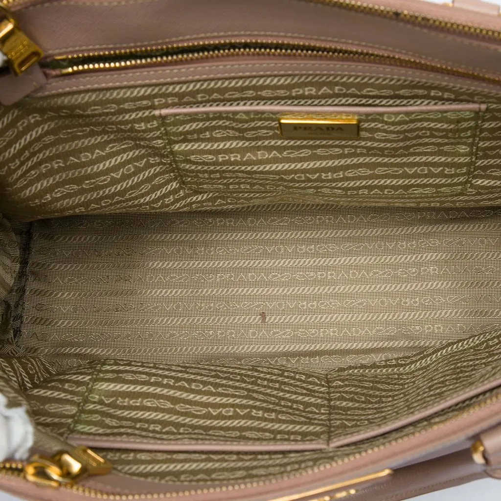 Prada Medium Saffiano Lux Galleria Double Zip Tote Brown Leather Good - Model View
