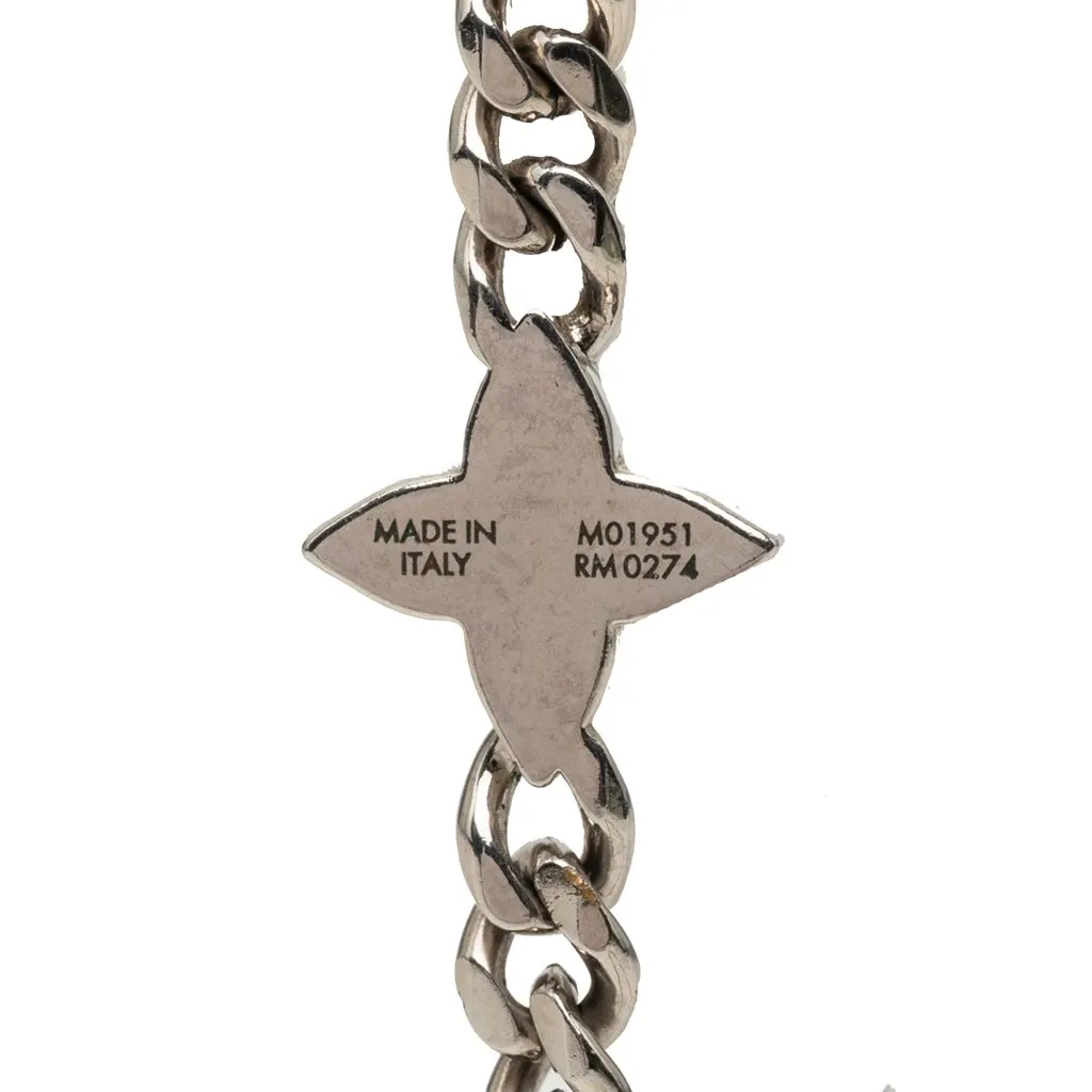 Louis Vuitton Brass Monogram Row Necklace Silver Metal Very good - Back View