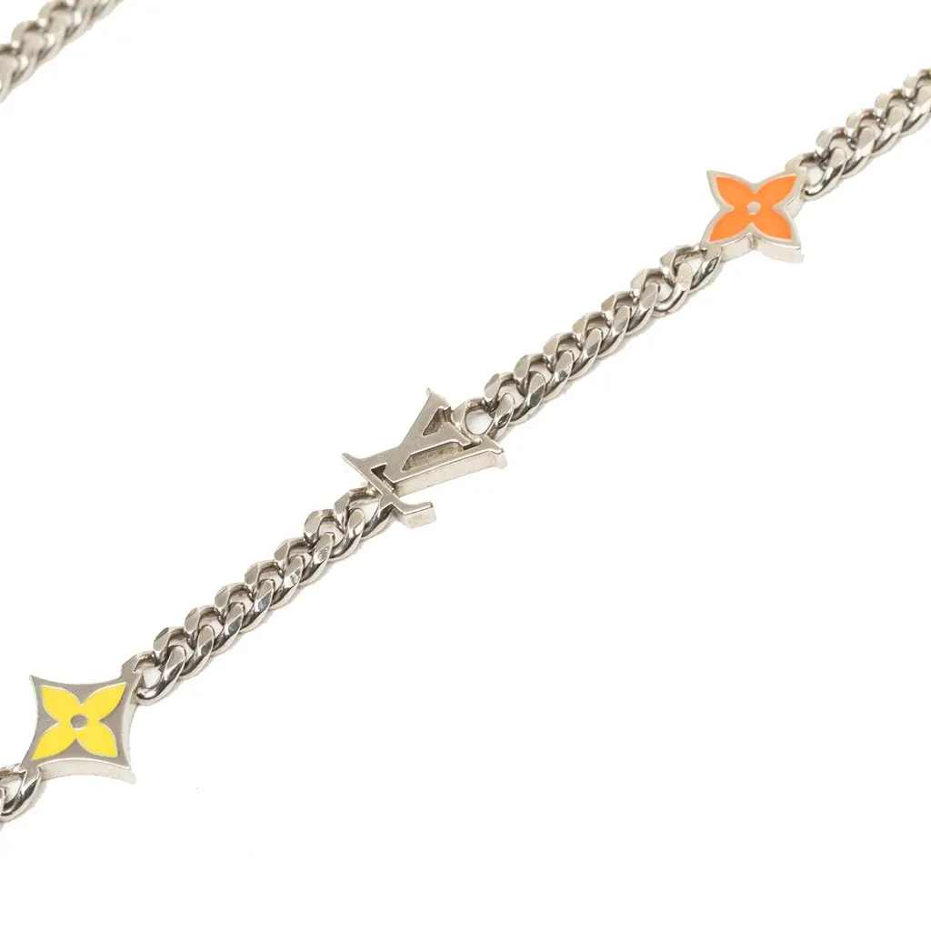 Louis Vuitton Brass Monogram Row Necklace Silver Metal Very good - Box View