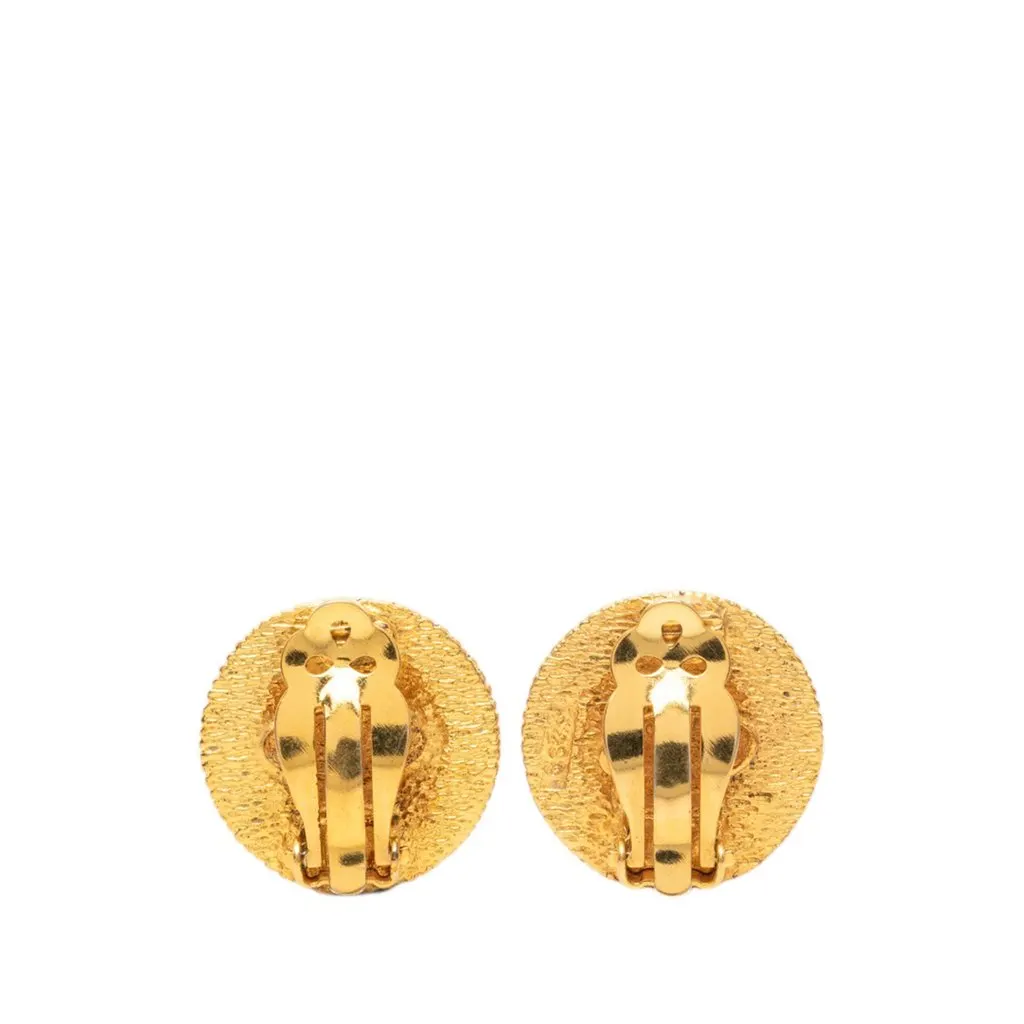 Chanel Gold Plated Round Floral Shield Clip On Earrings Gold Metal Very good - Back View