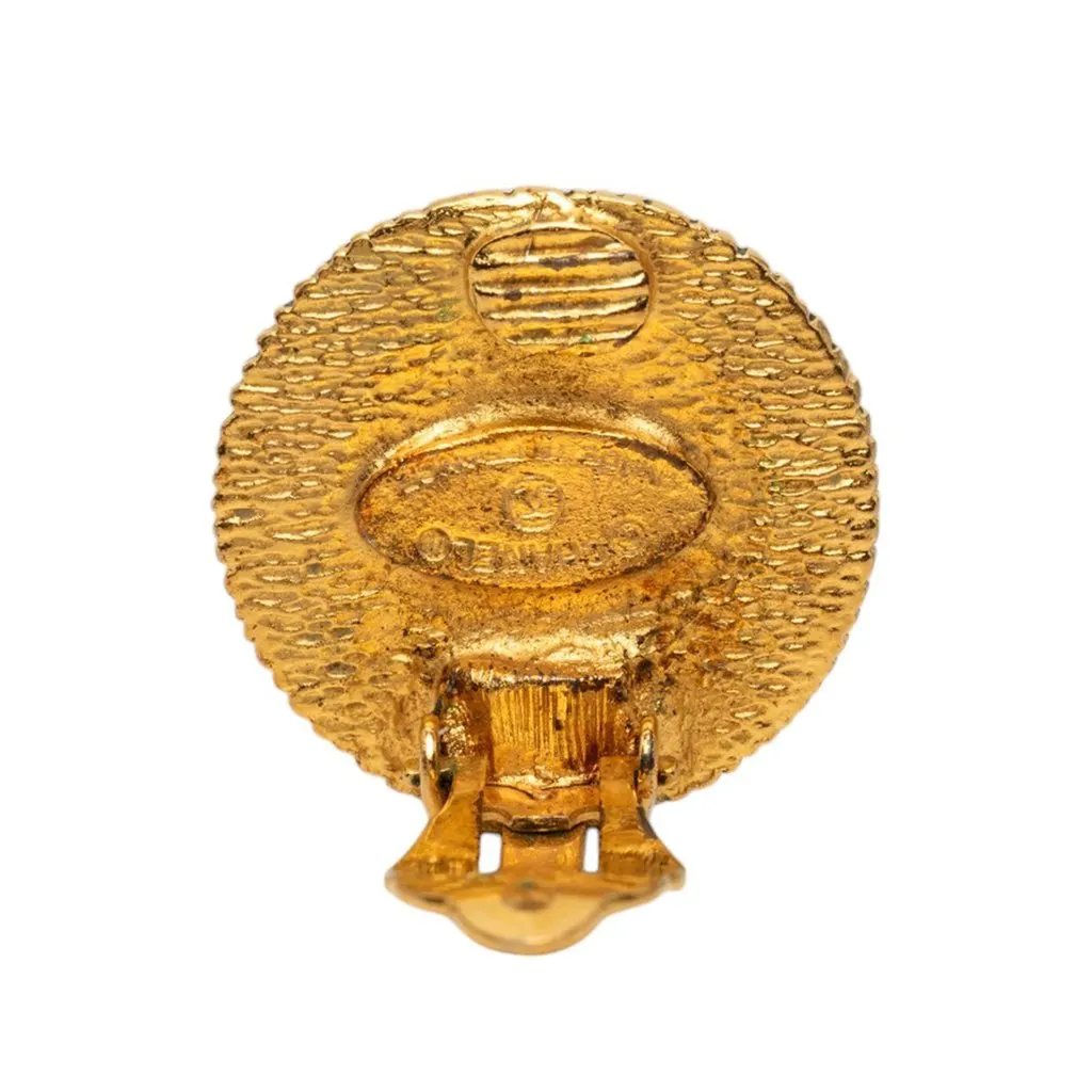 Chanel Gold Plated Round Floral Shield Clip On Earrings Gold Metal Very good - Inside View